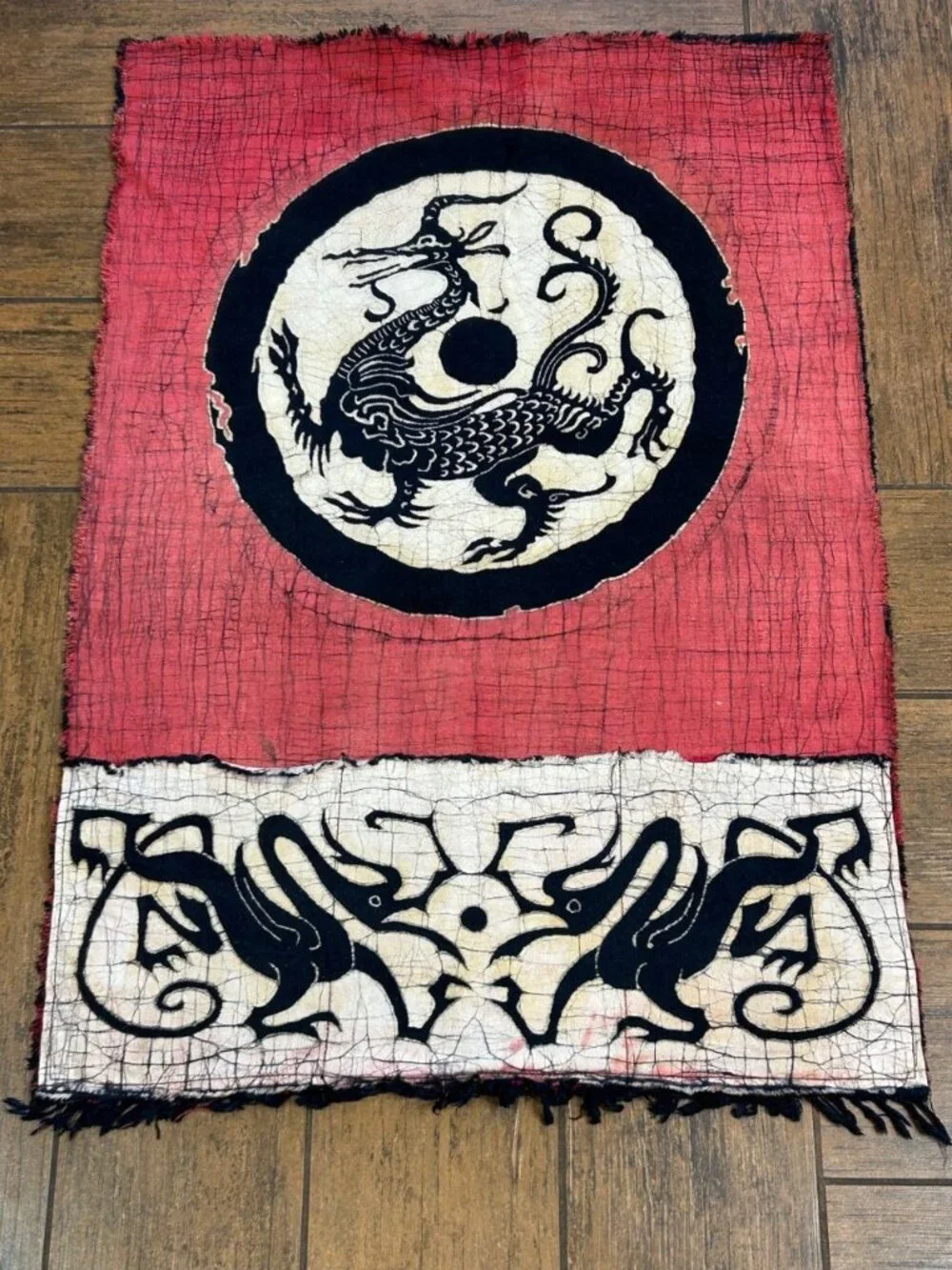Chinese Vintage Dragon Batik Wall Hanging With Letter Pockets